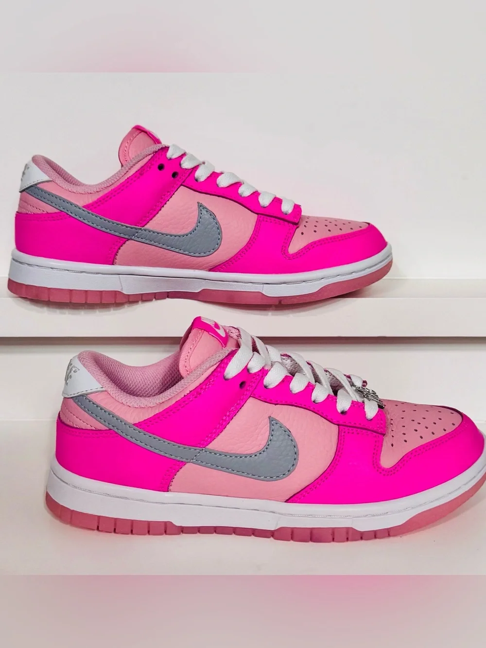 Nike Dunk Low Pink Grey GS 4.5 • Deadstock Clean • Lace Charms • Barbie Pop